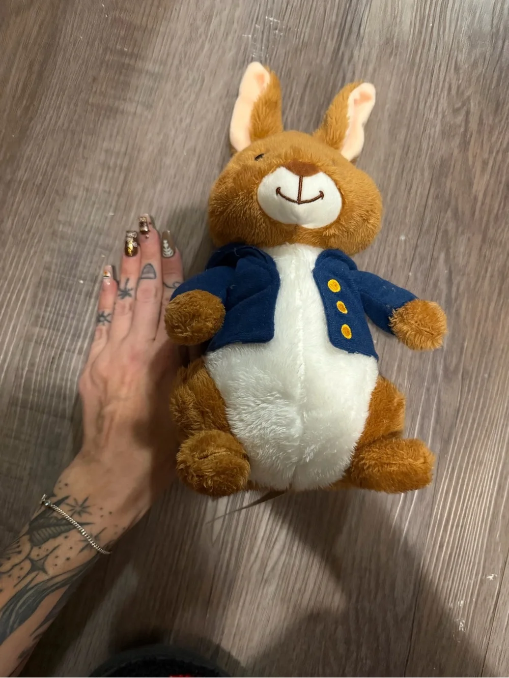 Plush- Peter Rabbit- Brown & White Bunny Toy with Navy Jacket